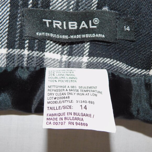 TRIBAL Womens 14 White Black Plaid Wool Blend Lined Skirt - Picture 2 of 8